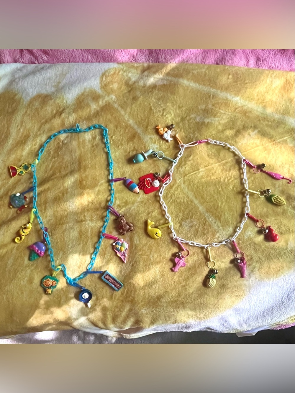 Set of 2 vintage 80s bell charm chain necklaces
